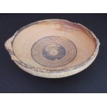 A circa 1500 BC terracotta bowl, possibly Greek-Cypriot: central interior decorated with