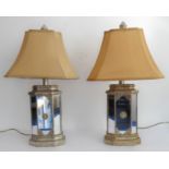 A good pair of heavy painted and mirror-sided table lamps with pagoda style shades (70cm highest)