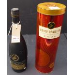 Two 70 cl bottles of VSOP Rémy Martin Champagne Cognac (one in its tin tube)