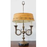 A good quality solid metal (possibly steel) lamp together with a painted Toleware shade (adjustable)