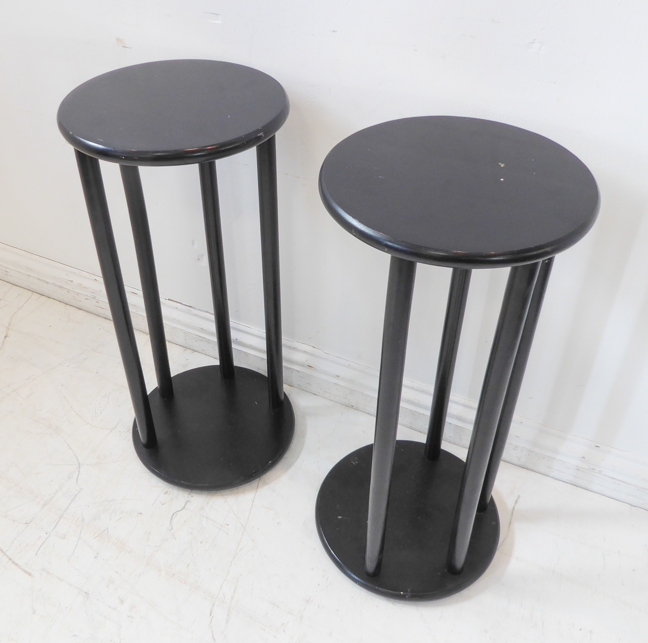 A pair of circular ebonised wooden stands (30cm diameter x 65cm high) - Image 2 of 3