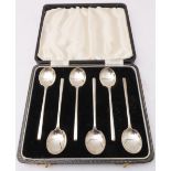 A cased set of six hallmarked silver coffee spoons: early 20th century, Birmingham assay marks (