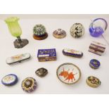 A mixed lot comprising: 4 modern paperweights; 4 cloisonné enamel bijouterie boxes; two fine