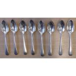 A harlequin set of eight 19th century hallmarked silver teaspoons