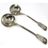 A pair of 1841 silver ladles by George Adams, each with armorial and London assay mark