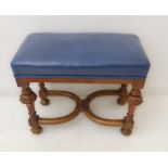 A late 17th century style (a good later reproduction) walnut stool having later upholstered seat:
