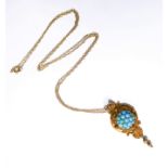 A Victorian gold and turquoise pendant and chain