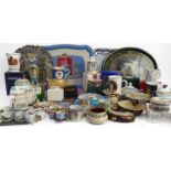 A collection of royal commemorative items to include metal trays and plates, bells, trinket boxes,
