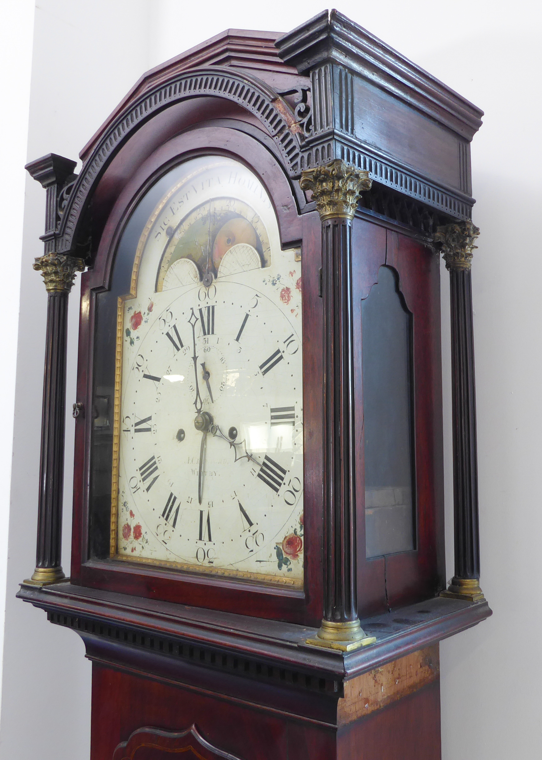 A late 18th century mahogany-cased eight-day longcase clock: the twelve-inch painted dial with - Image 2 of 5