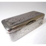 A 19th century Russian silver snuff box with engraved decoration, marked .84 for Moscow 1882 by