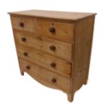 A good early 19th century pine chest: two half-width over three full-width graduated drawers with