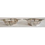 Two 20th century hallmarked silver bonbon trays:  1. two-handled hexagonal  and with pierced