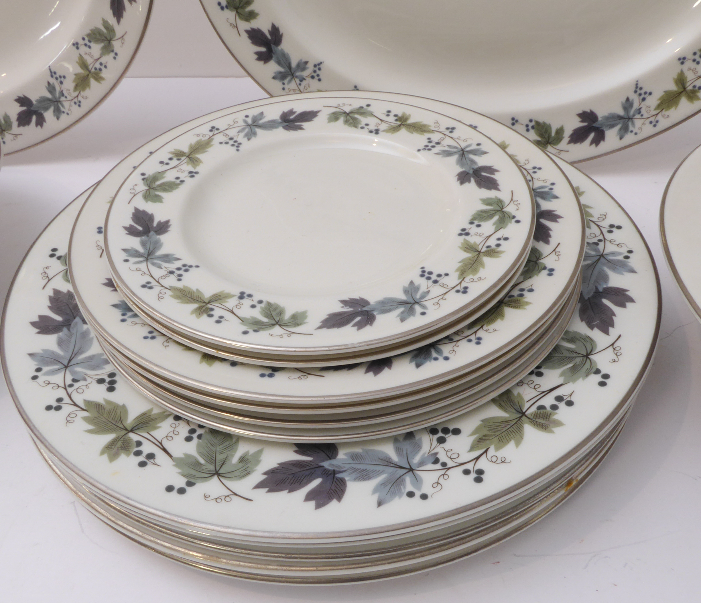 A Royal Doulton fine bone china part dinner service in the Burgundy pattern (T. C. 1001). The pieces - Image 5 of 8