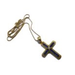 An 18-carat gold, sapphire and diamond cross and chain