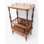 A 19th century walnut and marquetry Canterbury: three-quarter gilt-metal galleried top above
