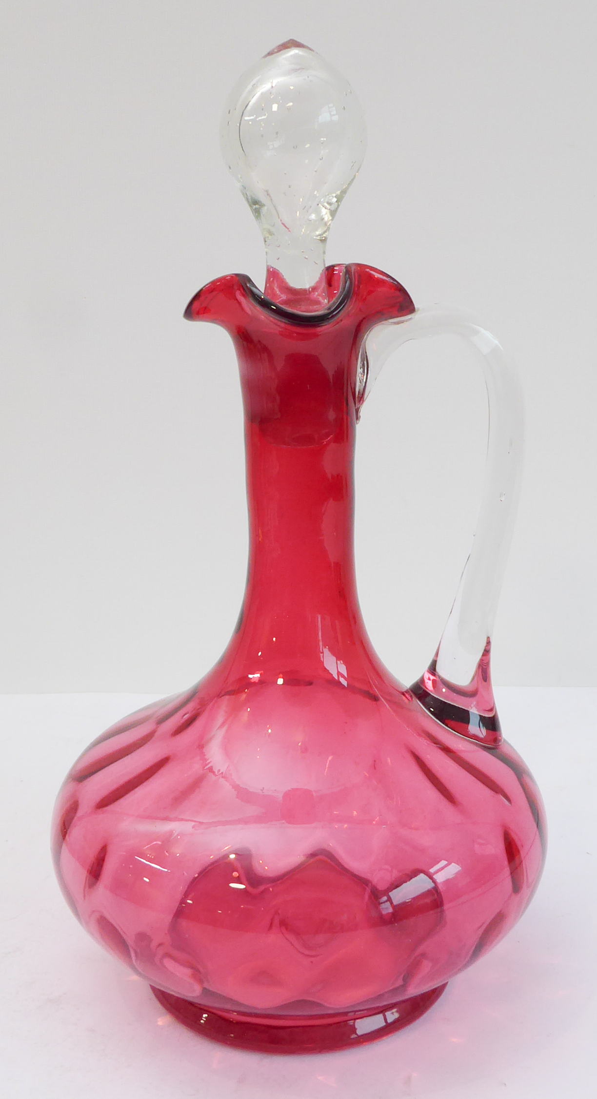 A 19th century cranberry glass globe-and-shaft style decanter, together with a set of six wines, a - Image 4 of 5