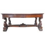 A large and heavy William IV style (possibly teak?) library table: both sides with flush right-