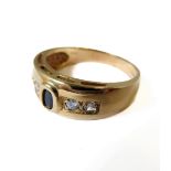 A 9-carat gold ring set with sapphire and diamonds, ring size O