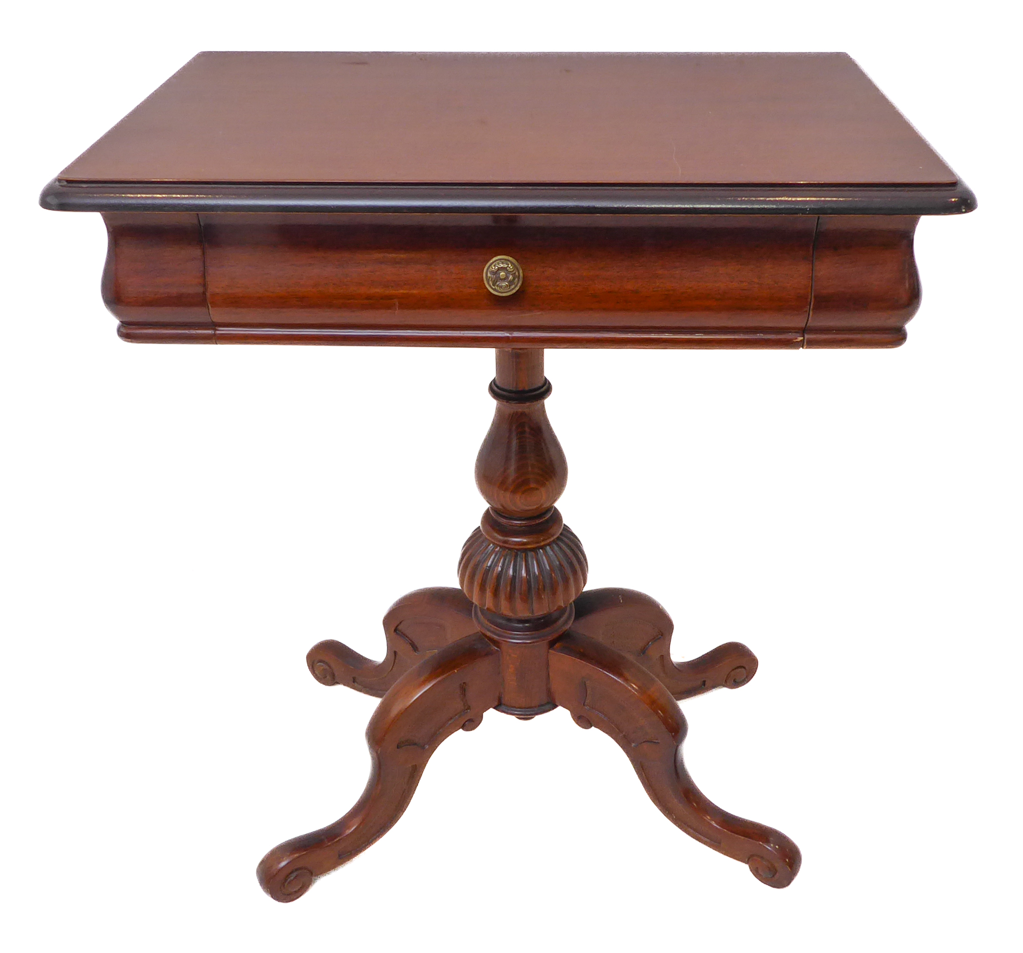 A good reproduction solid oak side-table: moulded top above a single full-width drawer with brass - Image 4 of 5