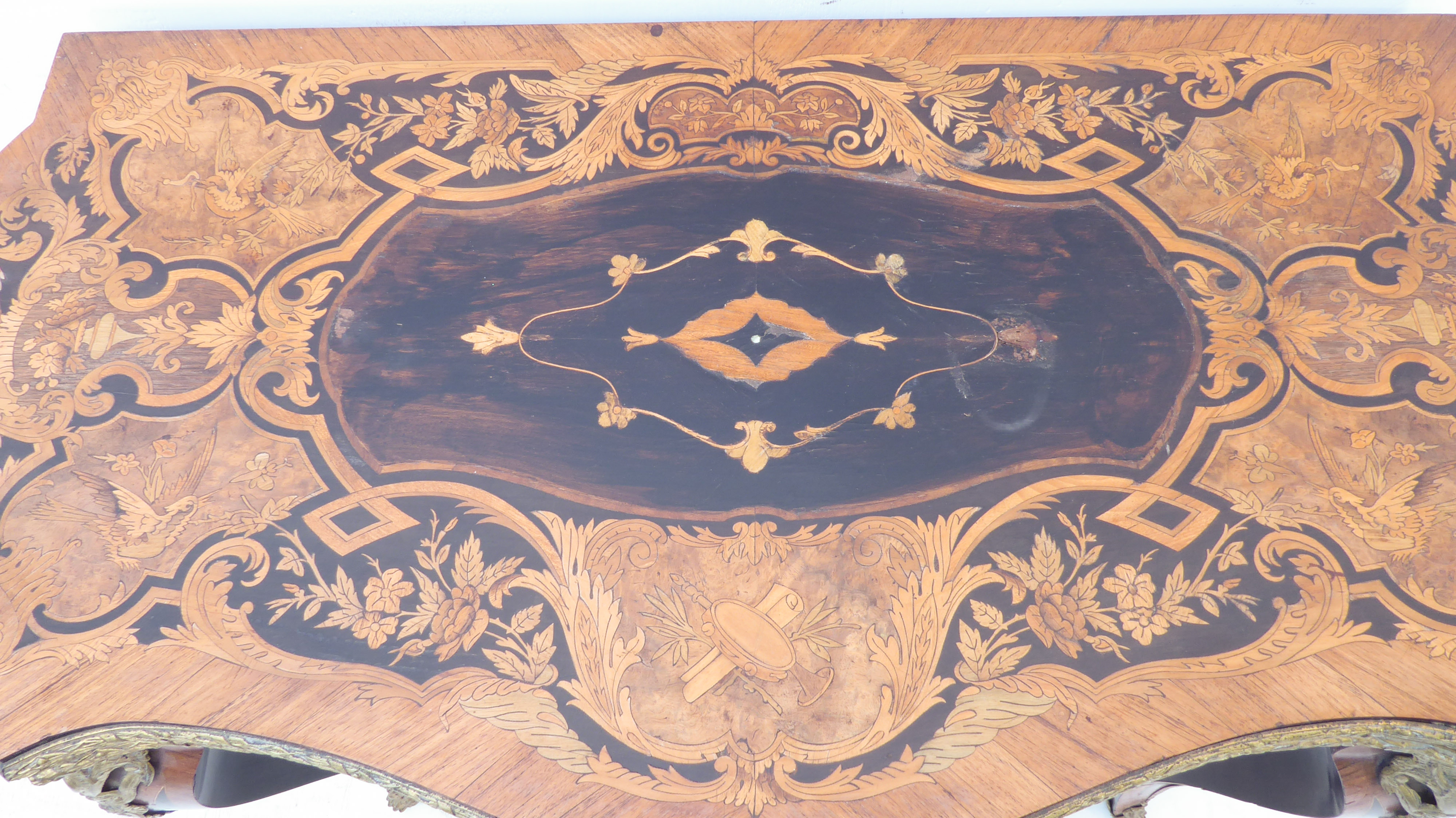 A 19th century ormolu-mounted kingwood and marquetry card table: serpentine-front and foldover - Image 3 of 7