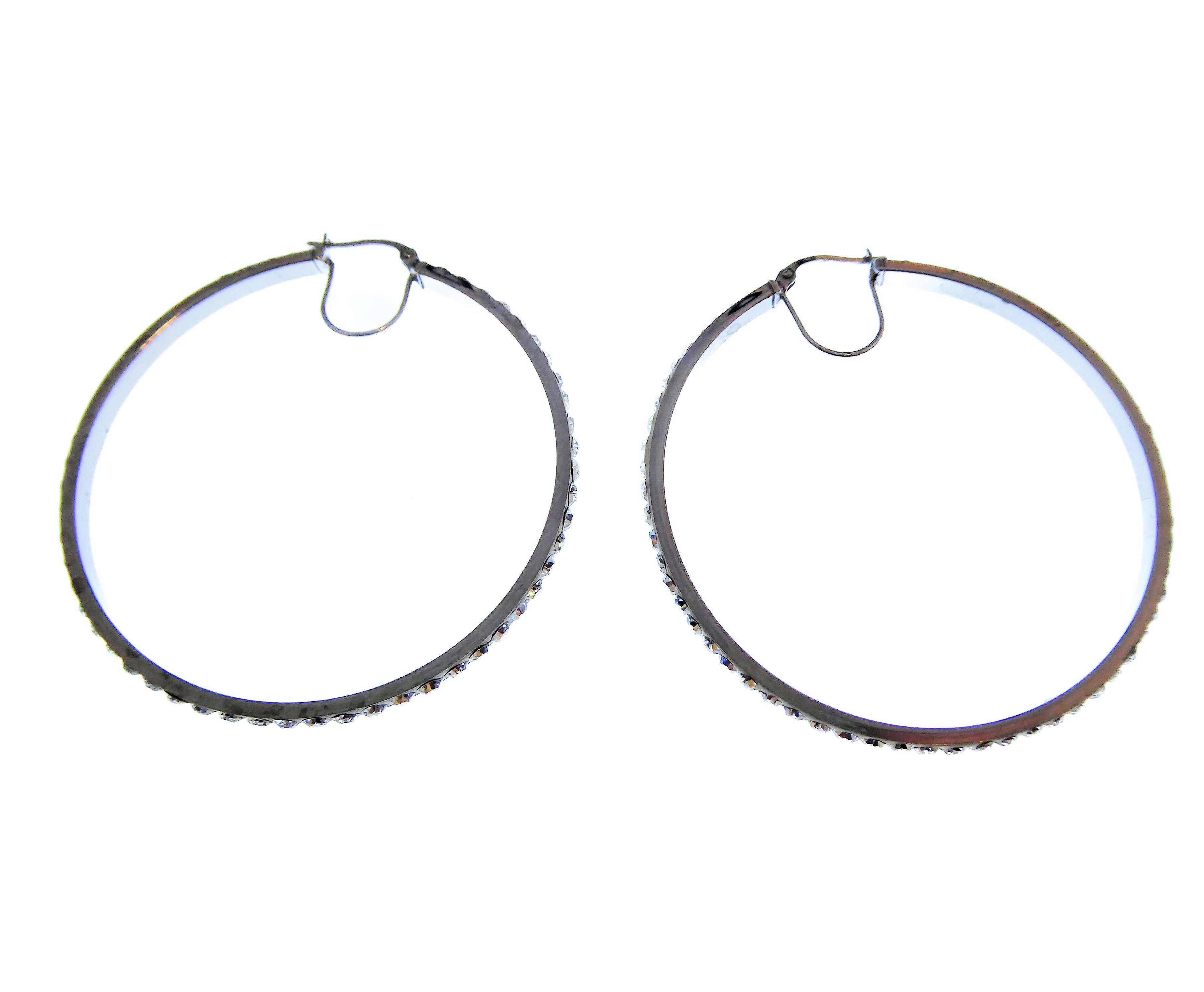 A large pair of circular silver hoop earrings set with white stones (boxed) - Image 2 of 2