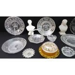 A collection of 19th and 20th century royal commemorative pressed glass to include Queen Victoria