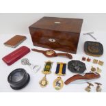 A late 19th century walnut-veneered jewellery box and its contents: a Warrant Officer's (WOII)