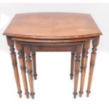 A nest of three bow-fronted mahogany occasional tables on slender turned legs (the widest 51.5cm