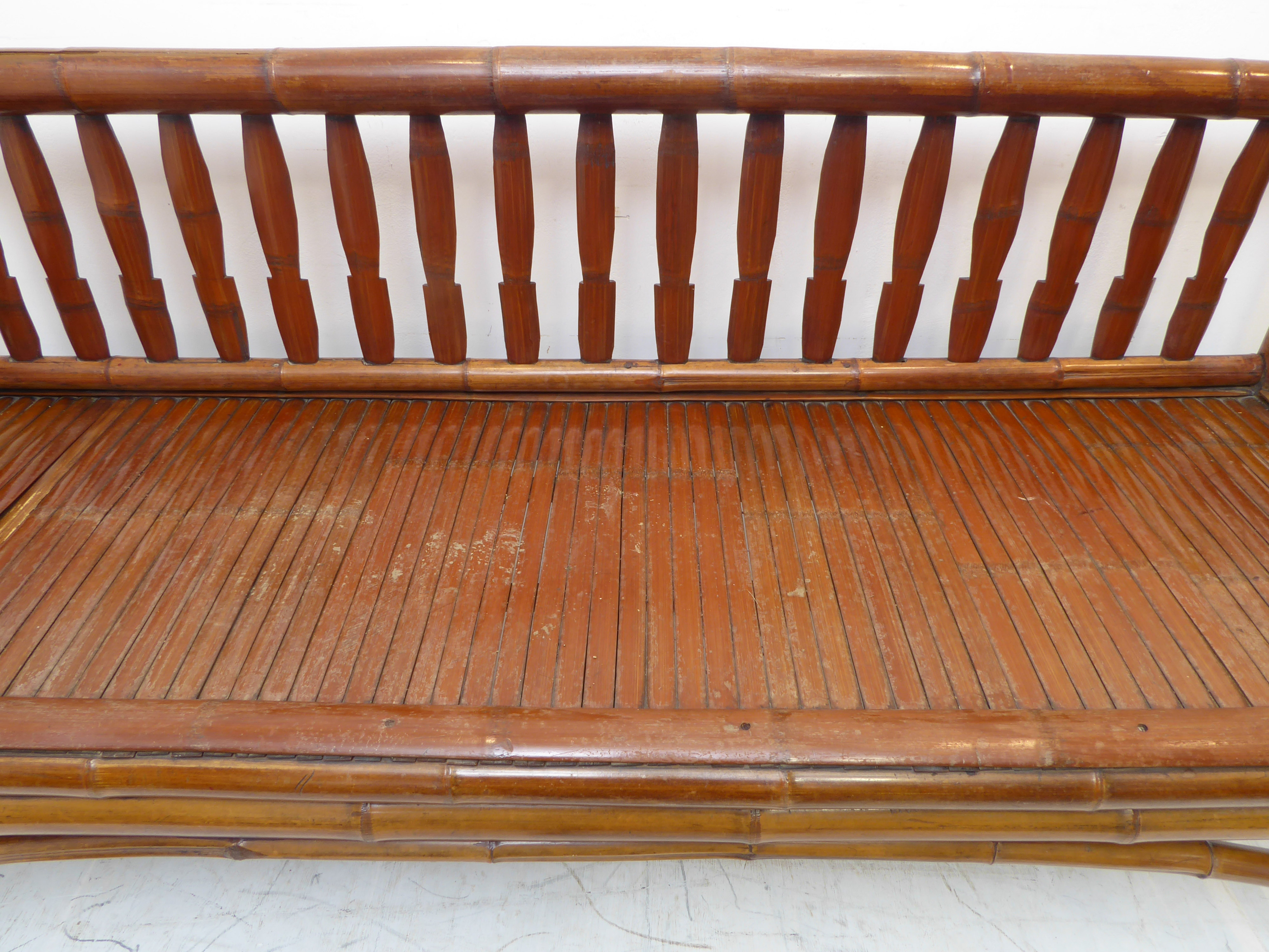An unusual late 19th / early 20th century Chinese settle made from patinated bamboo: slatted back - Image 3 of 4