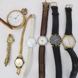 Six wristwatches and a pocket-watch: two gentleman's dress wristwatches (one quartz); two mid-size