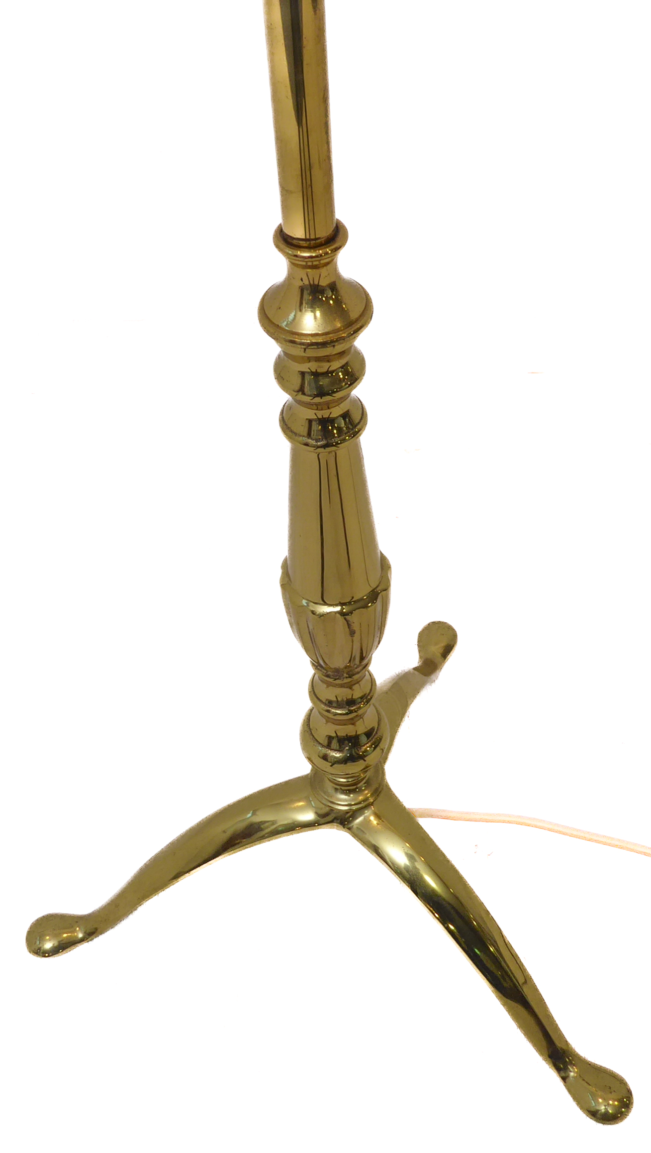 A brass lamp-standard with oval brown shade: two lights with rope-effect decoration and on tripod - Image 4 of 4