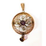 A Victorian 9-carat gold, amethyst and pearl pendant