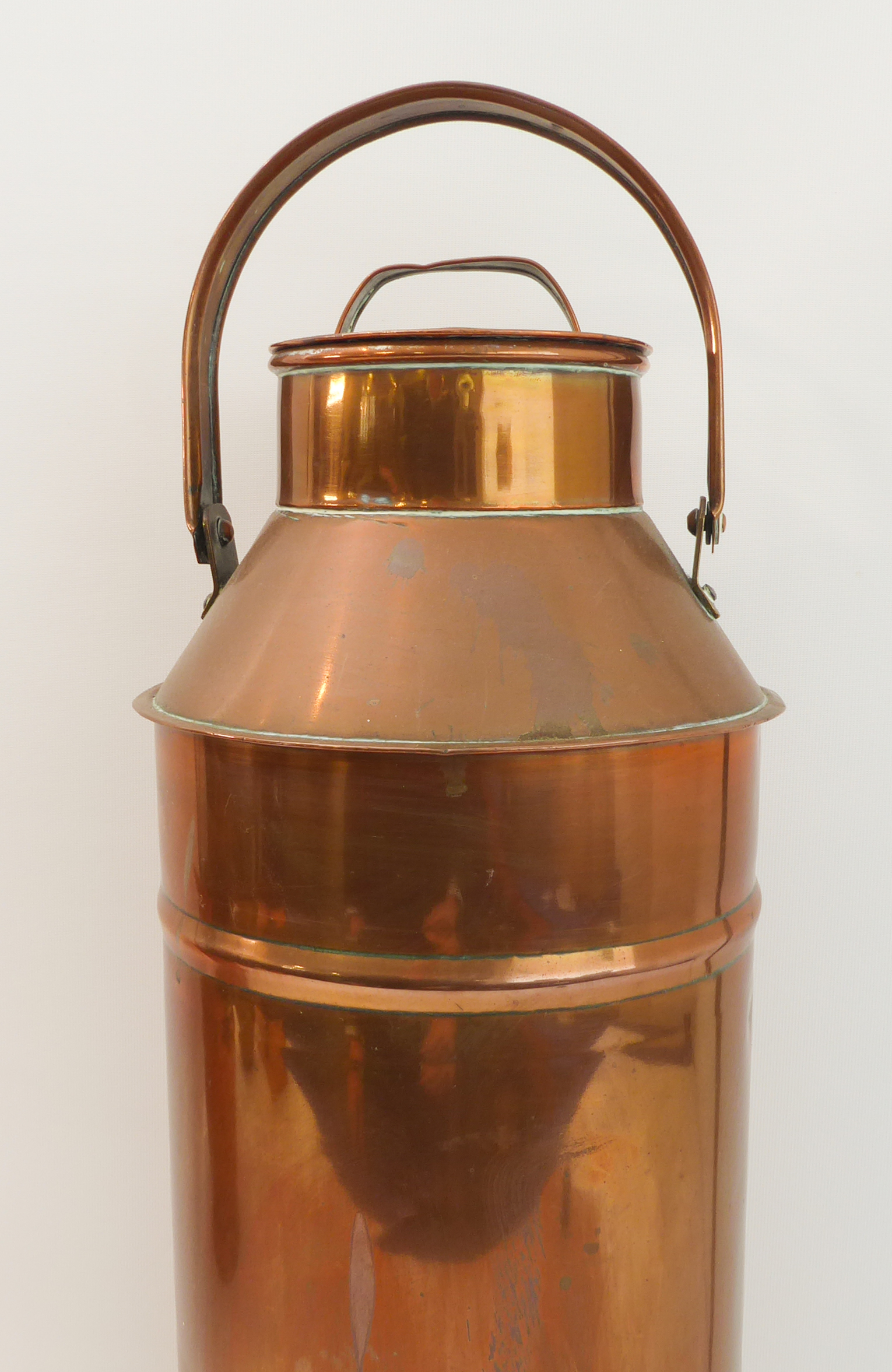 Five items of late 19th and early 20th century metalware: a copper pail with swing-handle; a tall - Image 3 of 7