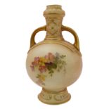 An early 20th century miniature, two-handled Royal Worcester blush vase: hand-gilded and decorated