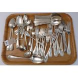 EPNS cutlery with beaded edge decoration and monogrammed handles: 12 dinner forks; 12 dessert