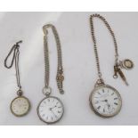 Three open-faced pocket watches: a large gentleman's example marked 'The Reliable: John Myers &