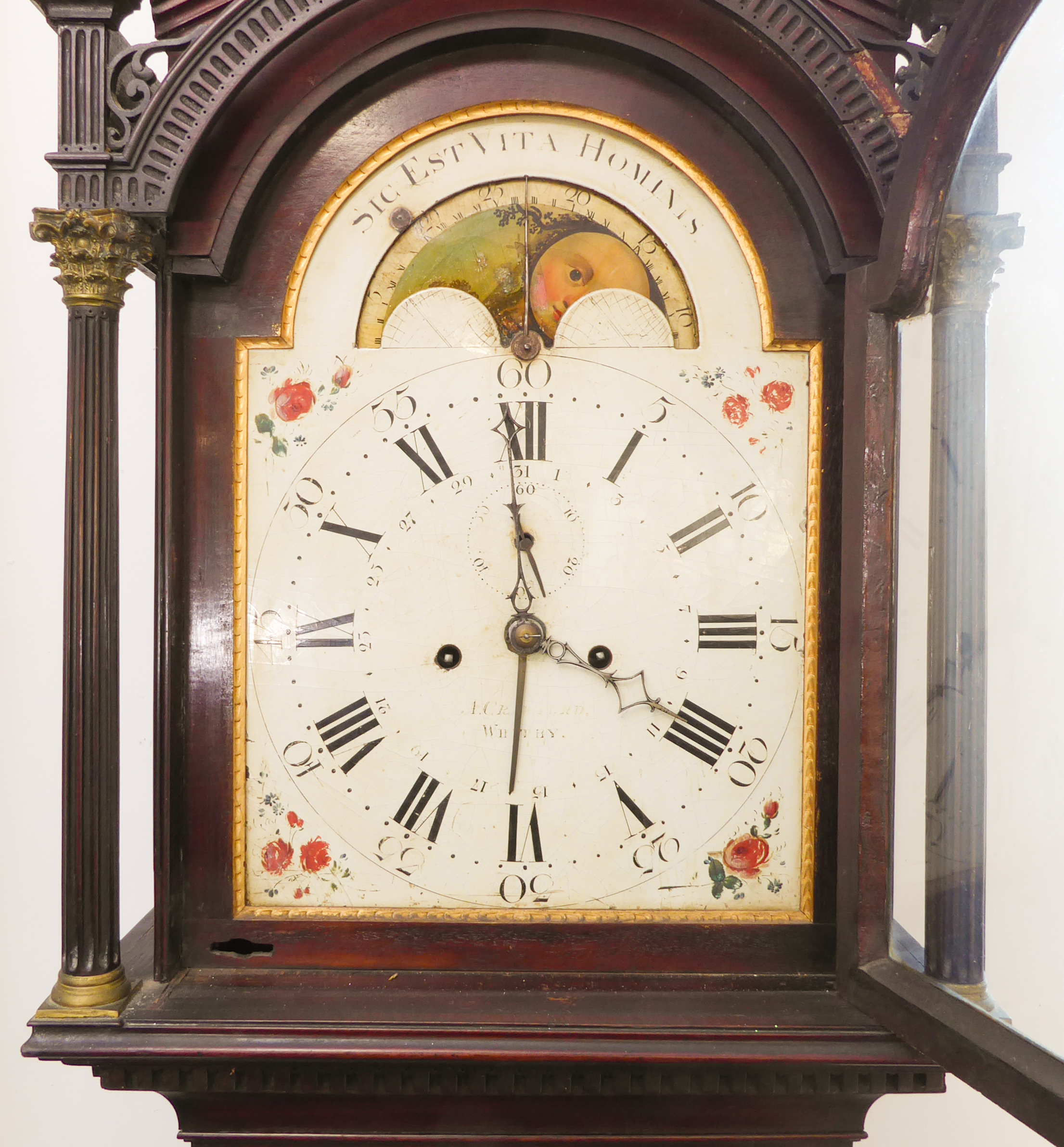 A late 18th century mahogany-cased eight-day longcase clock: the twelve-inch painted dial with - Image 4 of 5