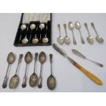 Silver flatware comprising: a set of six Victorian shell-form teaspoons, Sheffield 1894; six