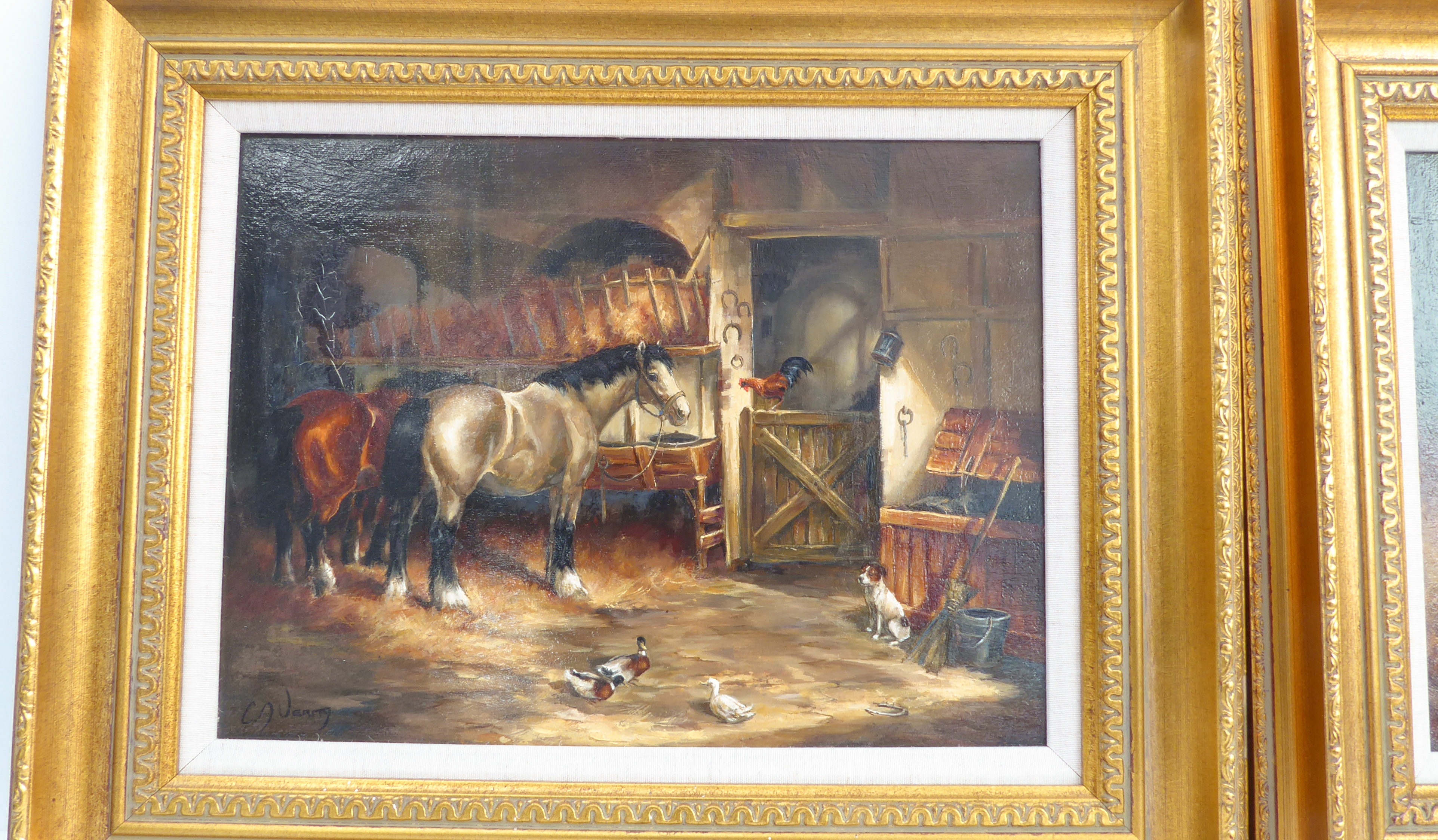 CLAIRE VERITY (contemp. Br.) a pair of oil on canvas equine subjects: stable scenes with horses, - Image 2 of 3