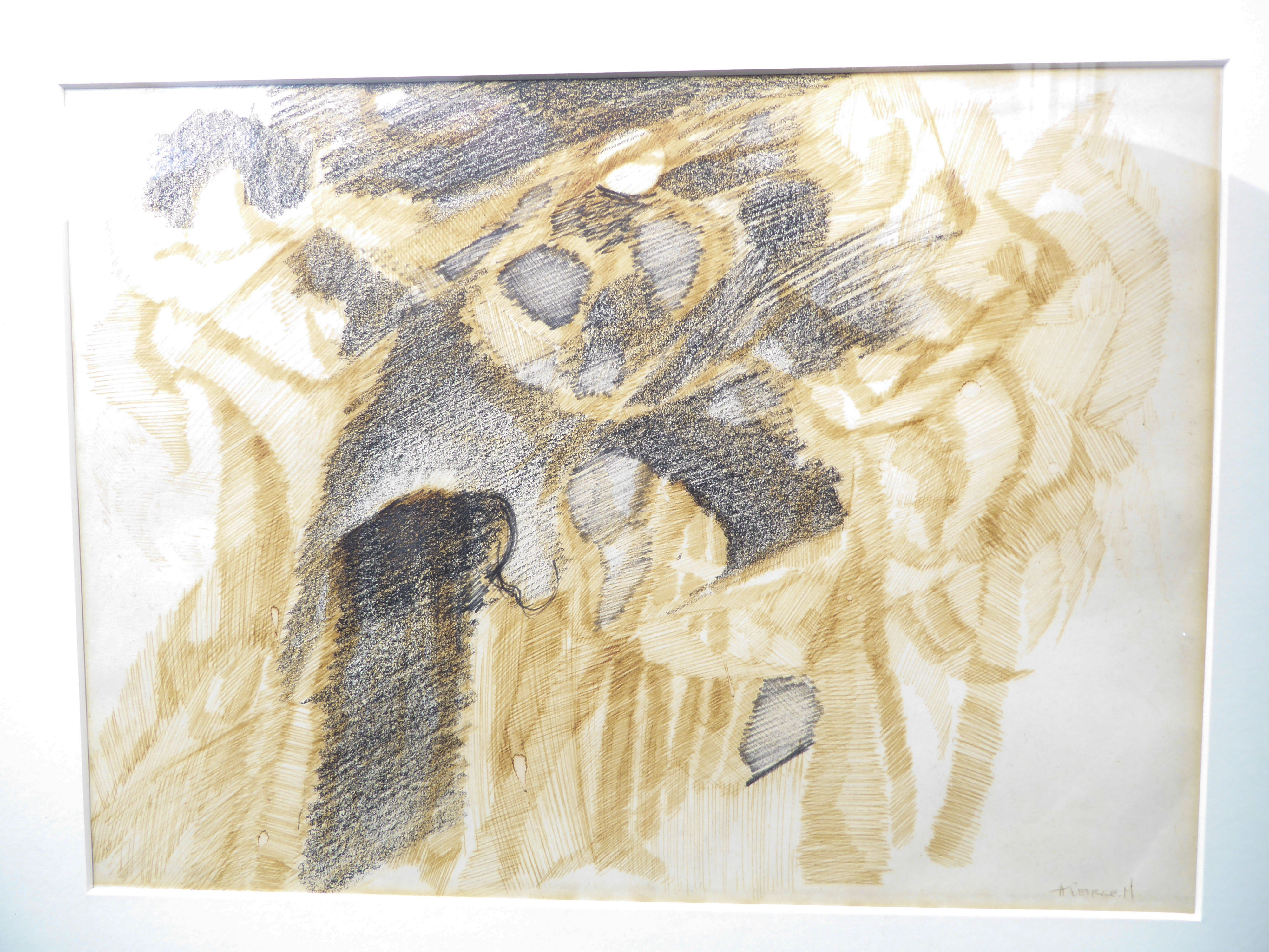 A graphite and watercolour surrealist study, signed H GEORGE. M, framed and glazed (28 x 38.5cm) - Image 2 of 2