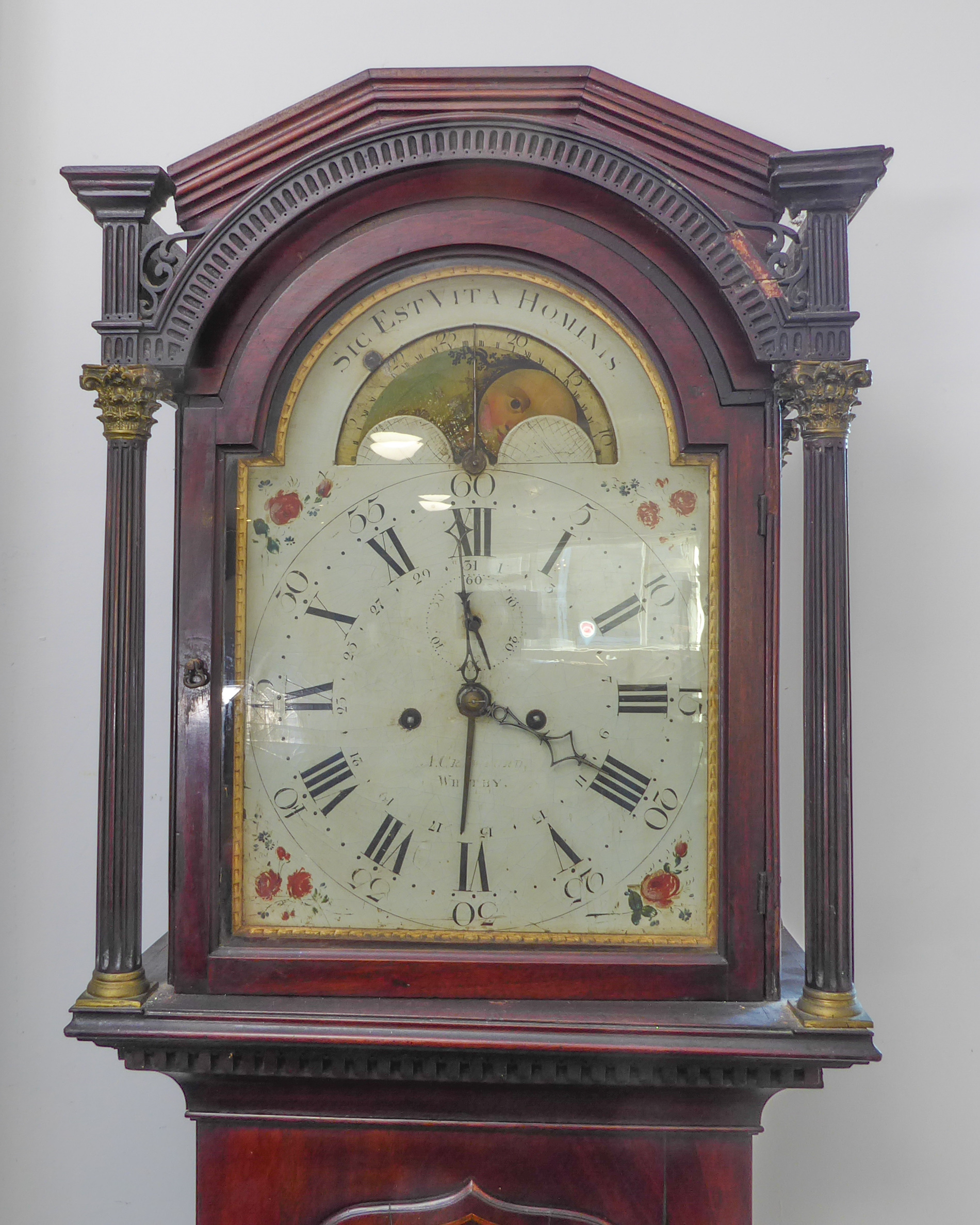 A late 18th century mahogany-cased eight-day longcase clock: the twelve-inch painted dial with - Image 3 of 5