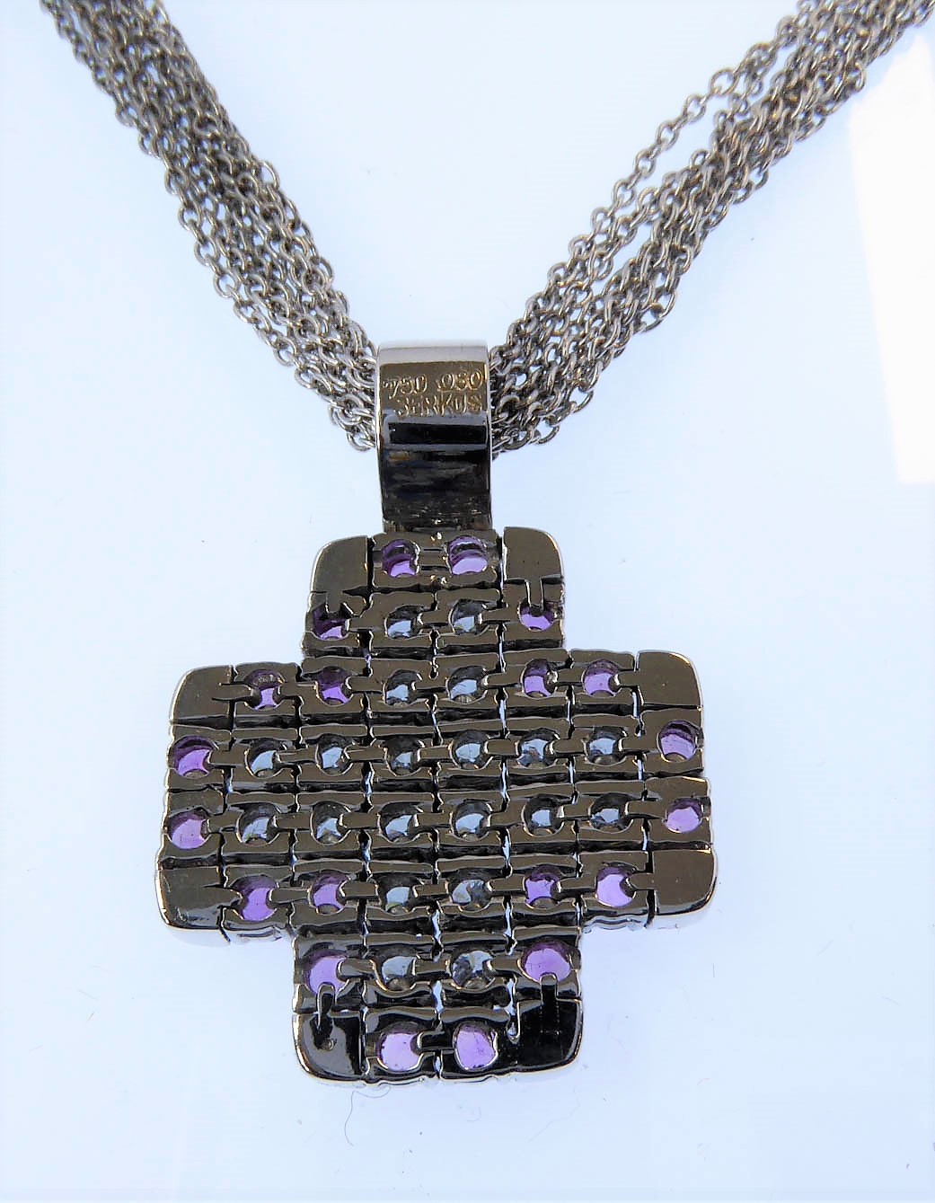 An 18-carat white gold, pink sapphire and diamond pendant together with an 18-carat white gold - Image 4 of 4