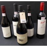 Five bottles of Australian red: Penfolds Bin 28 2016 - Kalimna Shiraz; Torbeck 2013 - Grenache-