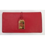 A lady's red-leather Ralph Lauren wallet with gilt fob (17.8 x 9.5 cm)