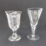 Two George VI coronation glasses: 1. a conical glass engraved with the cypher of HM George VI and '