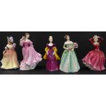 Five Royal Doulton figures: 'Lauren' (1999 Figure of the Year); 'Katie' (H N 3360); 'Happy Birthday'