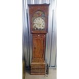 19TH CENTURY MAHOGANY LONG CASED CLOCK WITH PAINTED DIAL INDISTINCTLY MARKED HEIGHT 206CM