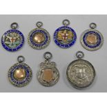 7 VARIOUS SILVER SPORTING MEDALLIONS FROM 1916 - 1928 FOR BOXING, FOOTBALL,