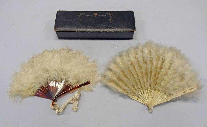 2 WHITE OSTRICH FEATHER FANS IN ONE BOX
