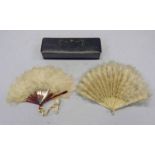2 WHITE OSTRICH FEATHER FANS IN ONE BOX
